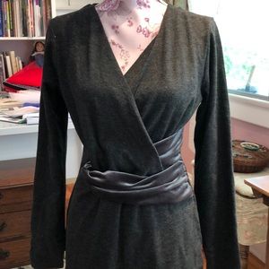 Gray long sleeve top with velvet ruching